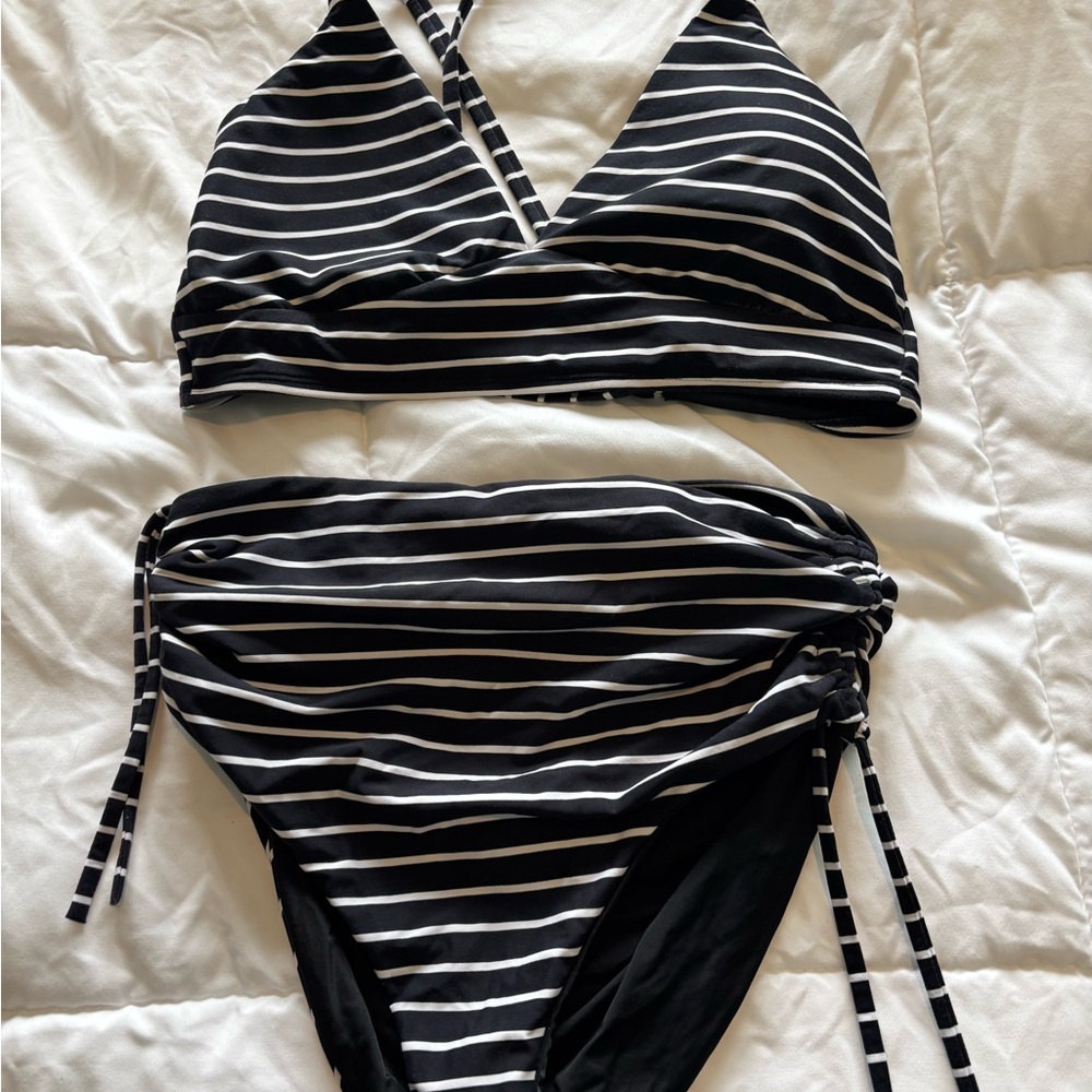 CALIA by Carrie Underwood Black and White Striped Bikini